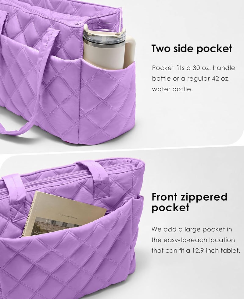 Uselike Tote Bag for Women, Lightweight Puffer Tote Work Bags with Compartments for Travel, Quilted Shoulder Bag with Zipper - Image 2